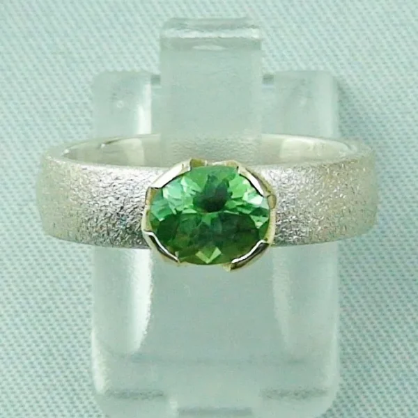 Silberring mit 1,13 ct Turmalin in 14k Gold, Turmalinring Grüner Turmalin