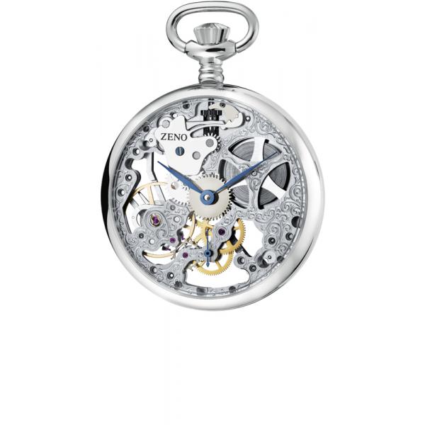 skelett taschenuhr handaufzug chrom