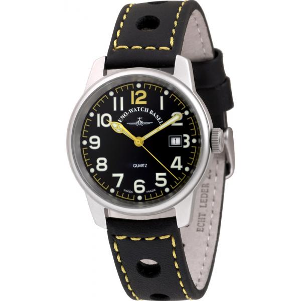 zeno watch basel pilot classic fliegeruhr edelstahl schwarz gelb