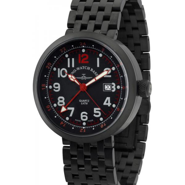 zeno watch basel pilot rondo quartz fliegeruhr gmt schwarz rot m