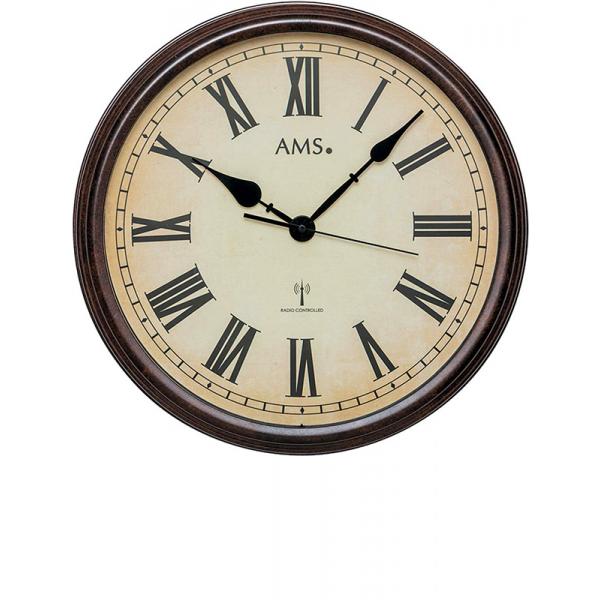 ams vintage look xl funkwanduhr metallgehuse braun