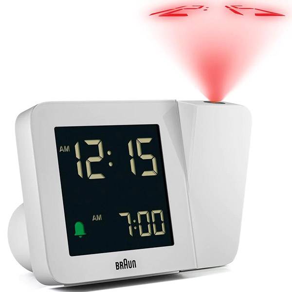 braun projektionswecker lcd digital funkuhr weiss