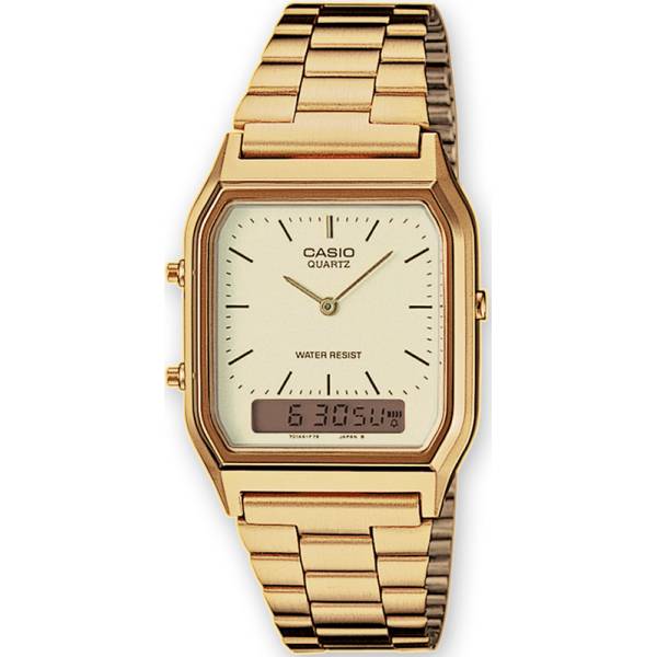 casio digi analog retro gmt quartzuhr gold