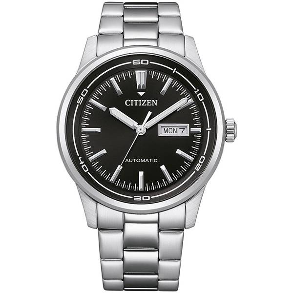 citizen retro automatik uhr day date 42 stahl schwarz