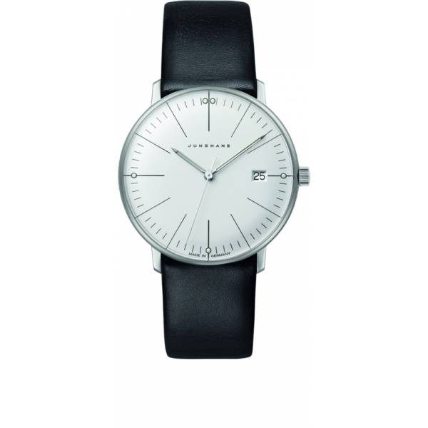 junghans max bill 33 quartzuhr stahl weiss index leder