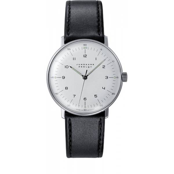 junghans max bill 34 handaufzuguhr stahl weiss zahlen leder schwarz