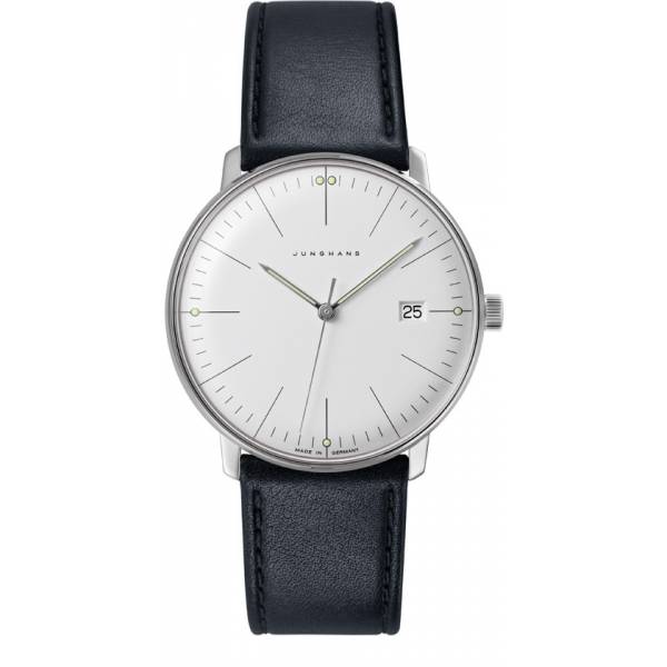 junghans max bill 38 quartzuhr stahl weiss index leder