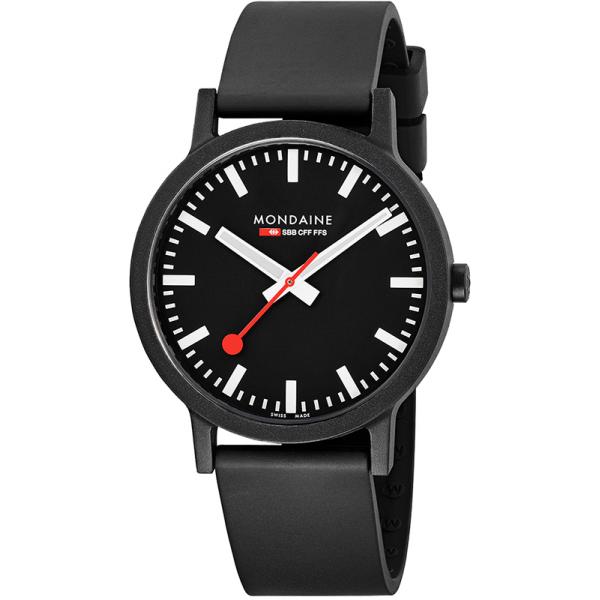 mondaine essence 41 bahnhofsuhr schwarz