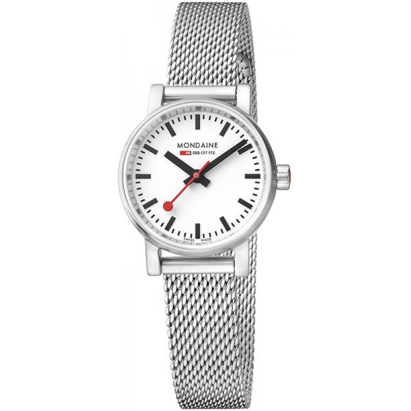 mondaine evo2 26 damen bahnhofsuhr petite saphirglas mesh matt