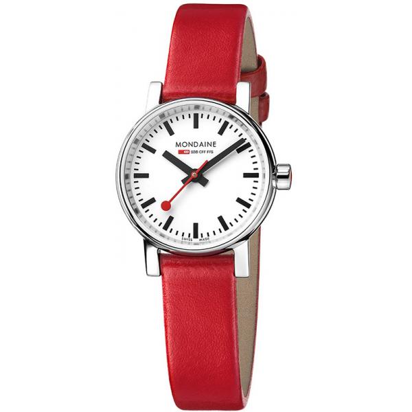 mondaine evo2 26 damen bahnhofsuhr petite saphirglas rot