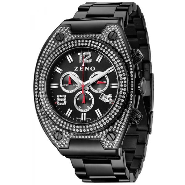 zeno hip hop chrono xxl bling bling quartzuhr schwarz