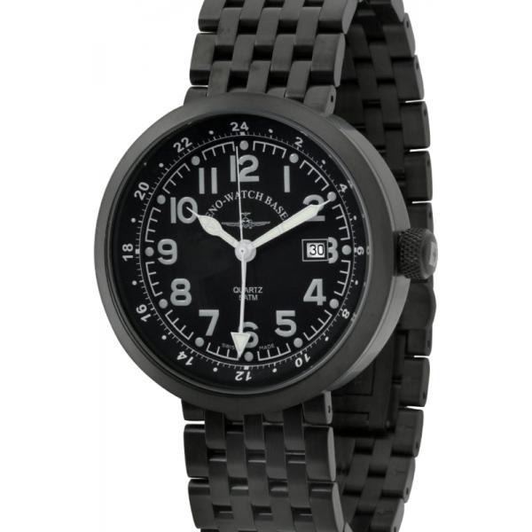 zeno watch basel pilot rondo quartz fliegeruhr gmt schwarz m