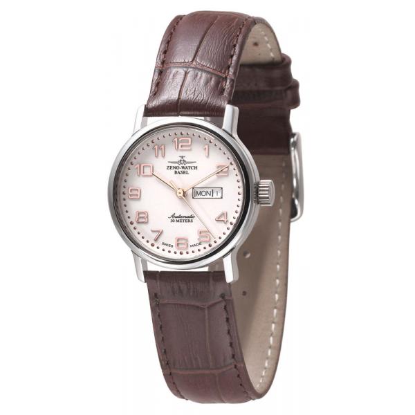 zeno watch basel retro femina automatik uhr tag datum weiss ros